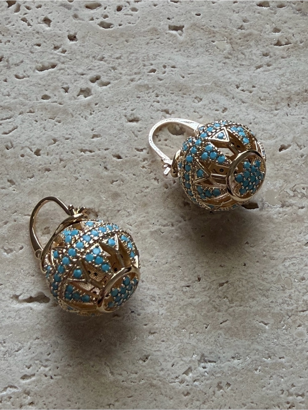Gold-Tone Turquoise Globe Drop Earrings